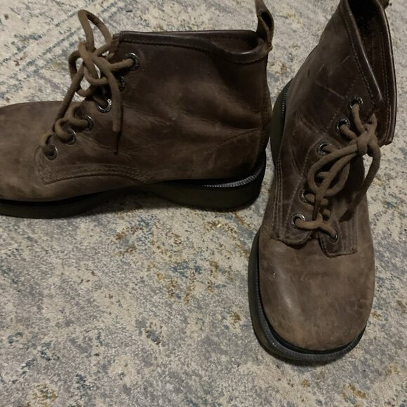 Y2K Suede Chunky Platform Shoes Boots Size 7.5 Vintage Brown Lace up - Picture 3 of 4